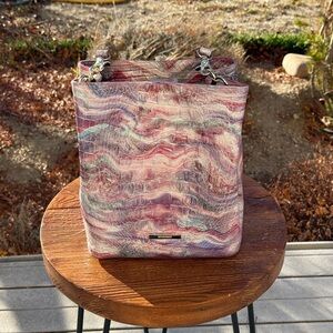 Brahmin Aura Amelia Bucket Swirl Marble Croc-Embossed Shoulder Bag